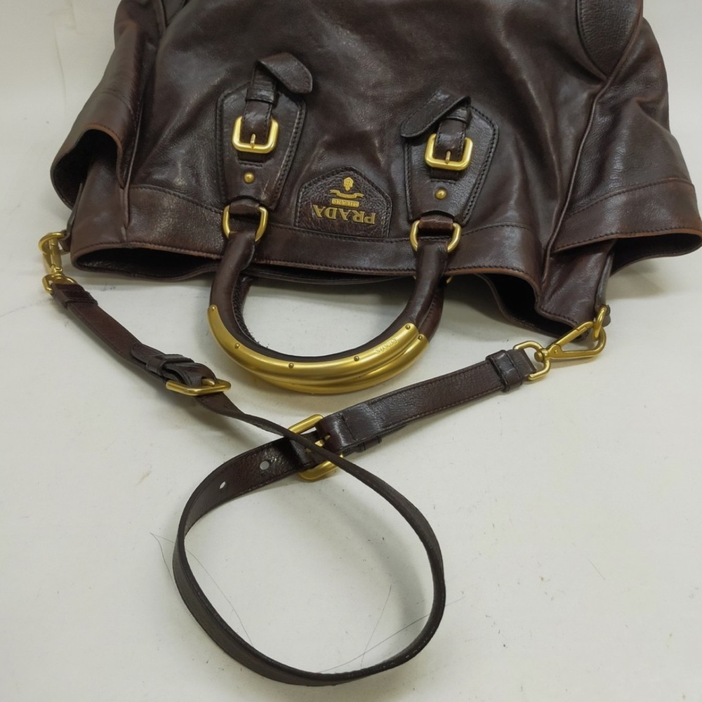 Prada Dark Brown Leather Satchel with Gold Hardware - Picture 4 of 10